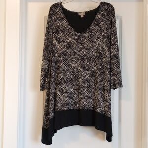 J Jill Womens Top Sz M Black Tunic V Neck 3/4 Sleeves Stretch Flowy Lagenlook